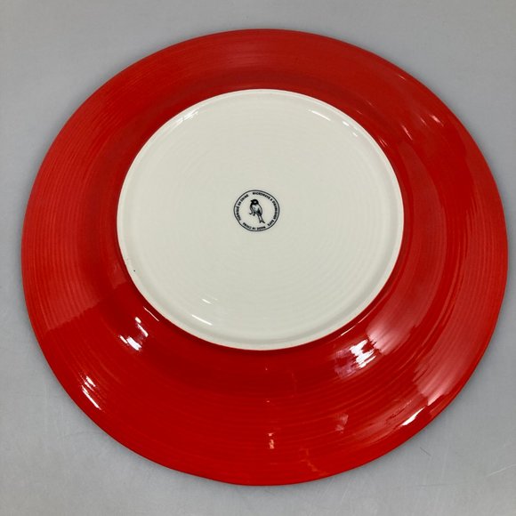 Anthro Red w Teal White Banded Border Dinner Plate - Picture 3 of 4